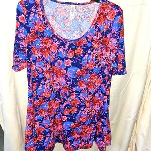 Bright colored floral Lularoe tunic style blouse/top